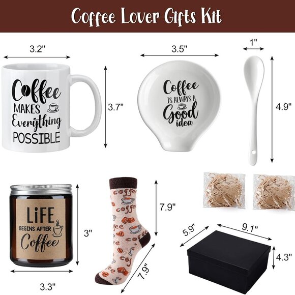 5 Pieces Coffee Lover Gifts Set - Includes Mug and Spoon Rest Holder, Candle and - Picture 3 of 6